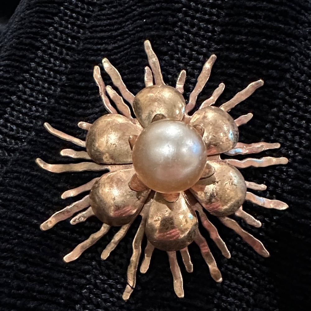 Gold-Tone Pearl Sunburst Brooch - Women's Jewelry